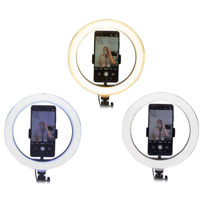Ring light avec support téléphone de 3 couleurs et 10 modes 26 cm