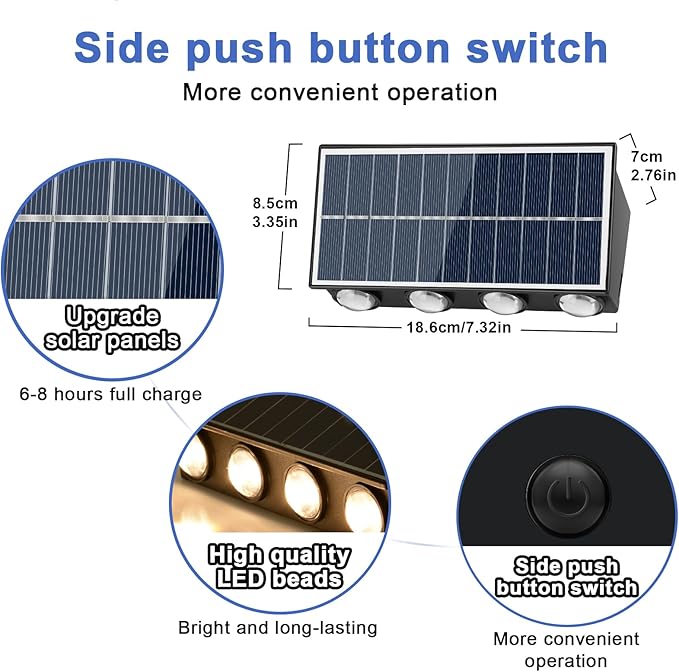 Lampe solaire d'extérieur avec 8 lampes