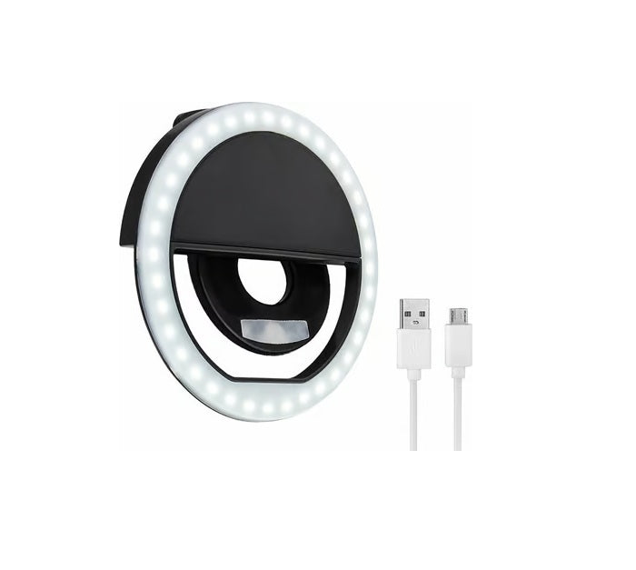 Anneau Lumineux Rechargeable pour Selfie 28 LED Avec 3 Niveaux de Luminosité Réglable