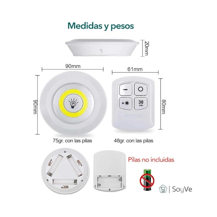 Lot De 3 Spots Led Sans Fil Avec Télécommande