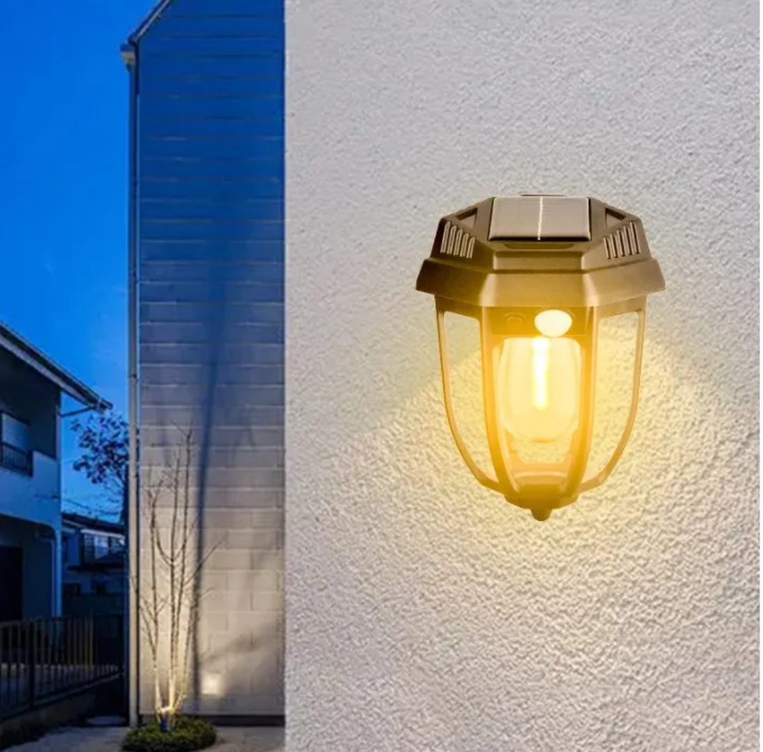 Applique Murale Lampe Solaire En Tungstène avec Détecteur de Mouvement Étanche
