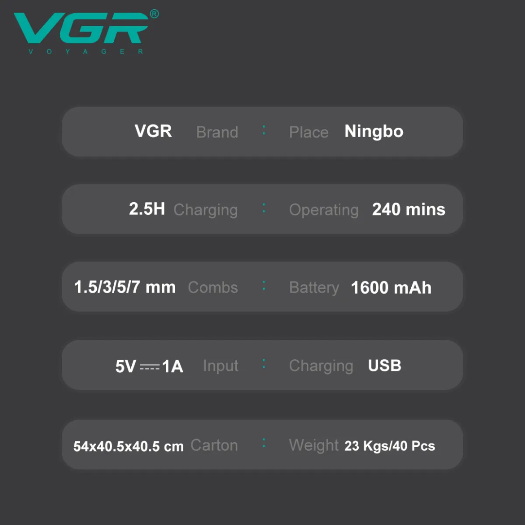 Tondeuse VGR V-931 Professionnel rechargeable sans fil