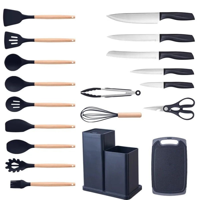 Ensemble D'Ustensiles De Cuisine En Silicone Et Couteaux