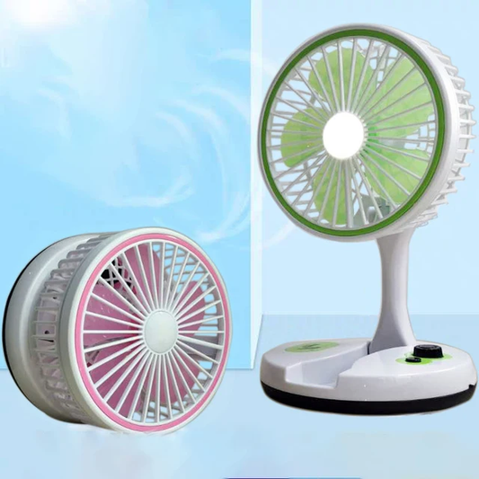 Ventilateur De Bureau Rechargeable Et Pliable Avec Lampe Lumineuse