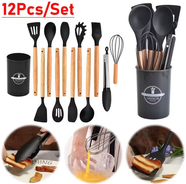 Ensemble D'Ustensiles De Cuisine En Silicone 11 Pièces Avec Support