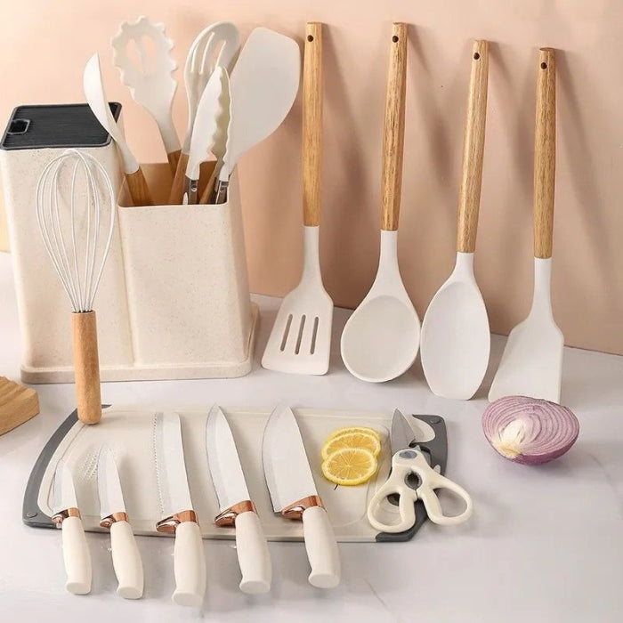 Ensemble D'Ustensiles De Cuisine En Silicone Et Couteaux