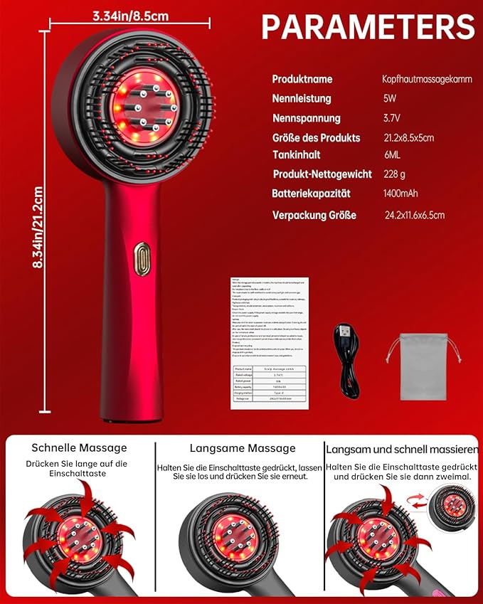 Brosse de massage électrique pour cuir chevelu - Pour le massage et le soin du cuir chevelu - 3 niveaux réglables