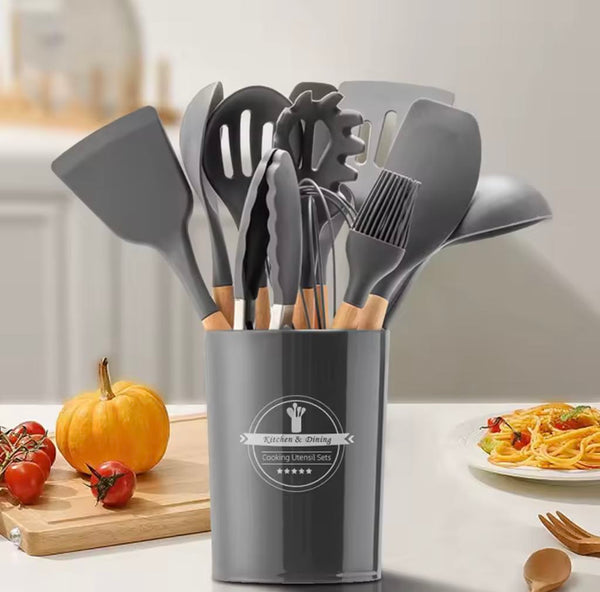 Ensemble D'Ustensiles De Cuisine En Silicone 11 Pièces Avec Support