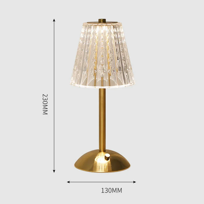 Lampe de table LED en cristal sans fil à intensité tactile