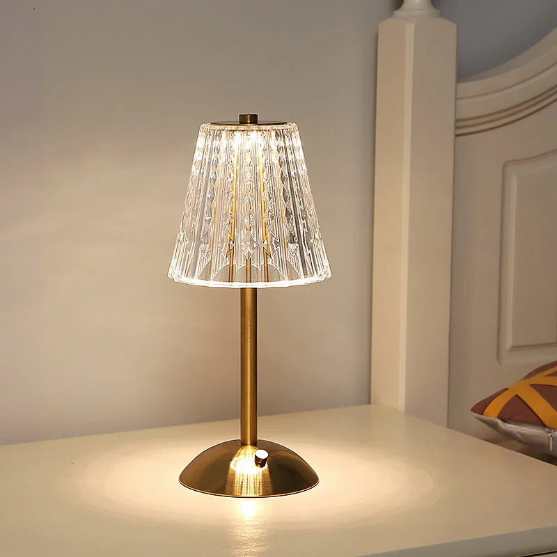 Lampe de table LED en cristal sans fil à intensité tactile
