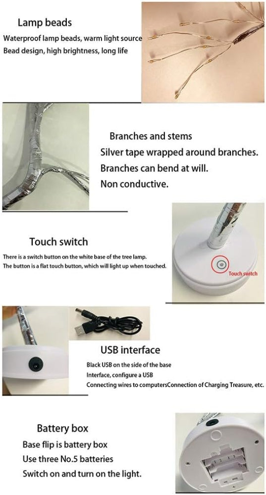 Arbre Artificiel Rechargeable Avec Branches Réglables En Perles